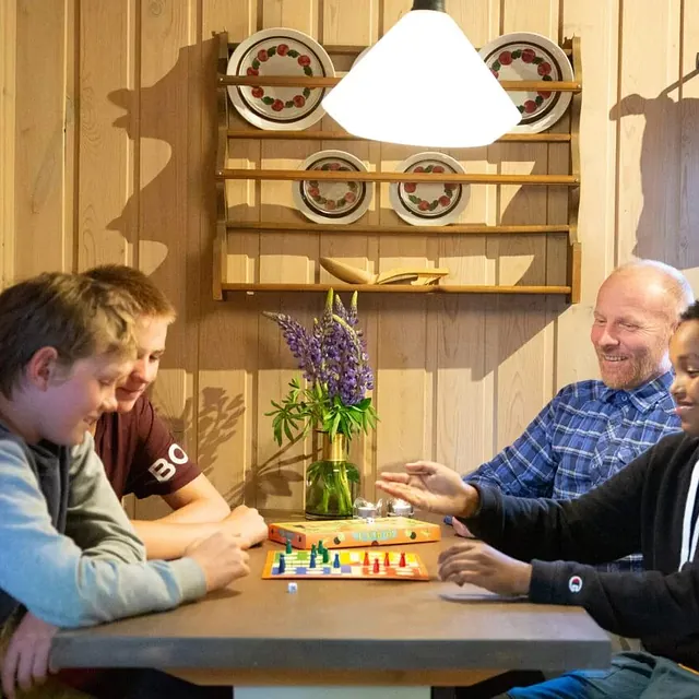 Familie spiller ludo